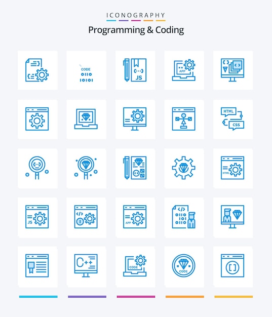 Free Vector creative programming and coding 25 blue icon pack such as development coding development programming develop