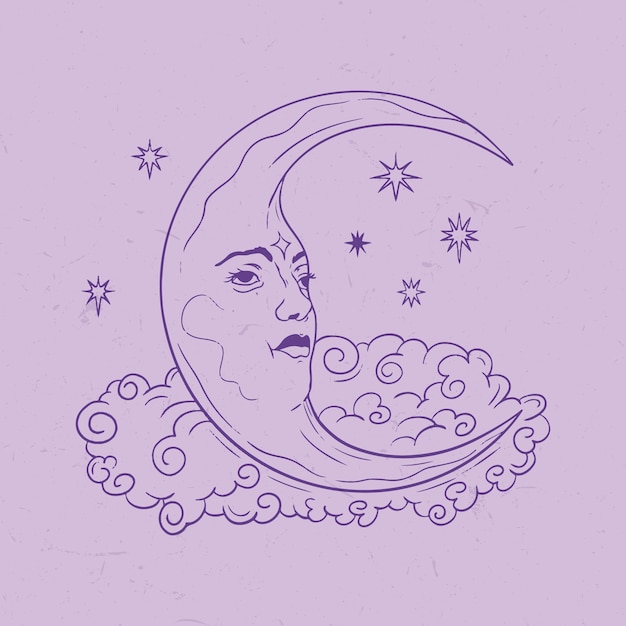 Free Vector crescent moon drawing illustration