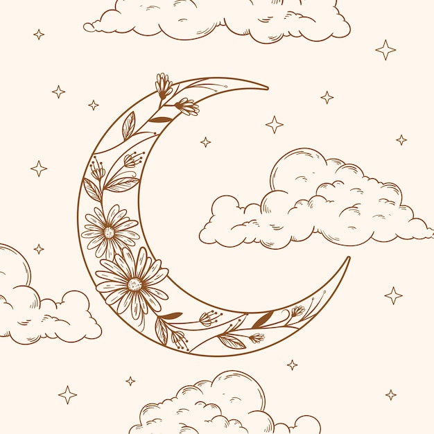 Free Vector crescent moon drawing illustration