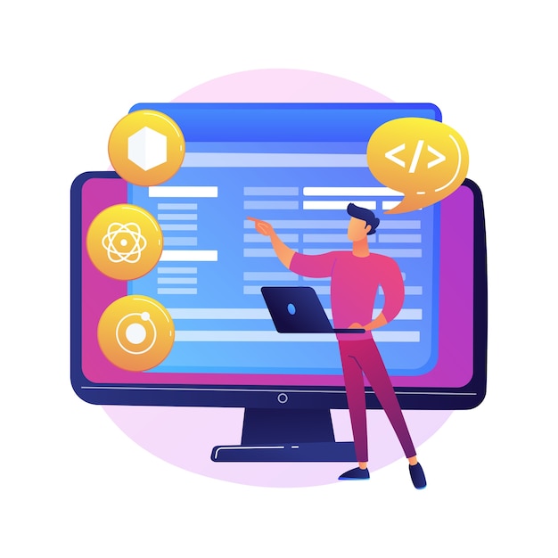 Free Vector cross-platform frameworks abstract concept  illustration. programming build tool, software development framework, cross-platform structure, application ui, coding process .