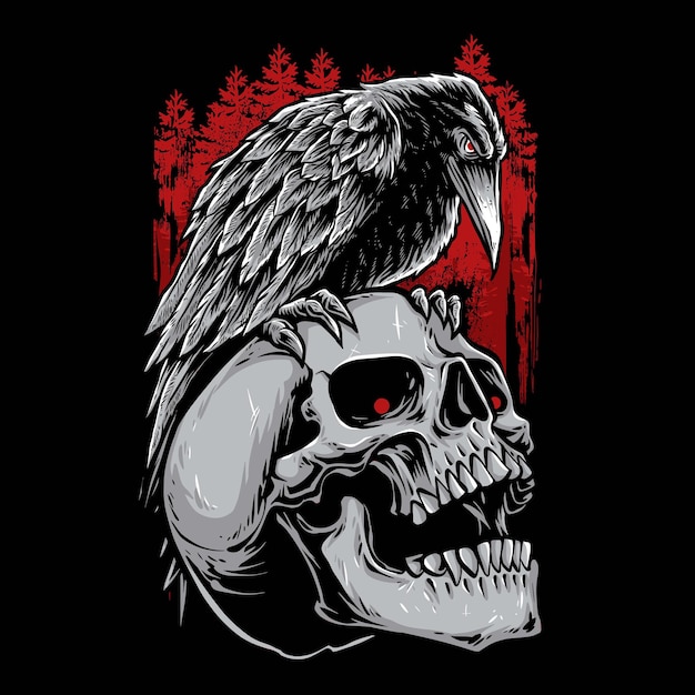 Free Vector crow and skull tshirt illustration