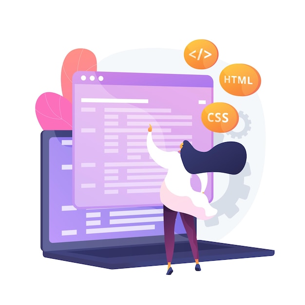 Free Vector css and html programming languages. computer programming , coding, it. female programmer cartoon character. software, website development. vector isolated concept metaphor illustration.
