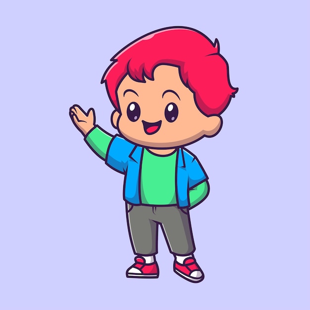 Free Vector cute boy waving hand cartoon vector icon illustration people education icon concept isolated flat