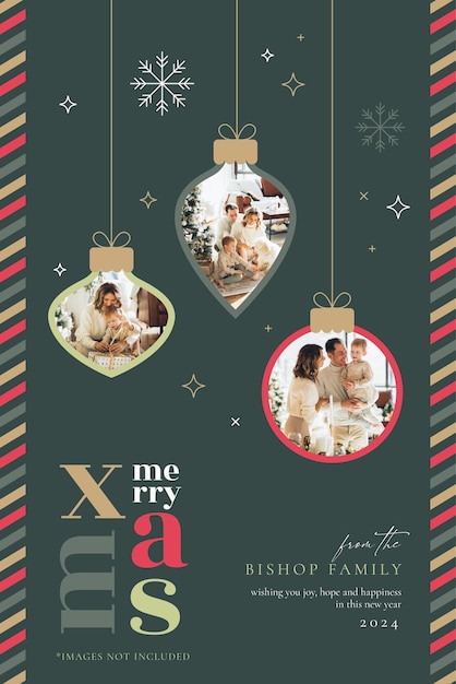 Free Vector cute christmas photo card template for family holiday greetings