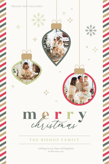 Free Vector cute christmas photo card template for family holiday greetings
