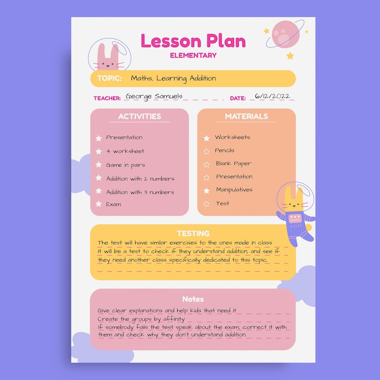Free Vector cute elementary lesson plan