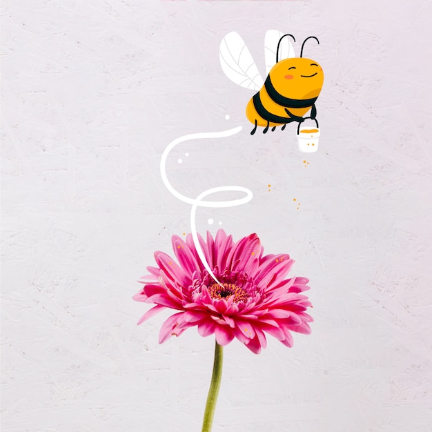 Free Vector cute hand drawn bee with a honey jar