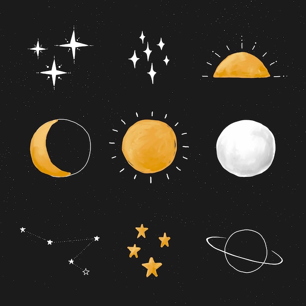 Free Vector cute hand drawn galaxy set vector