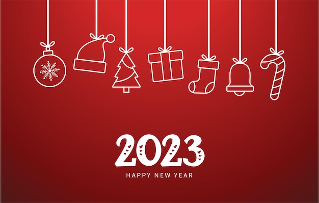 Free Vector cute happy new year 2023 banner with christmas icons