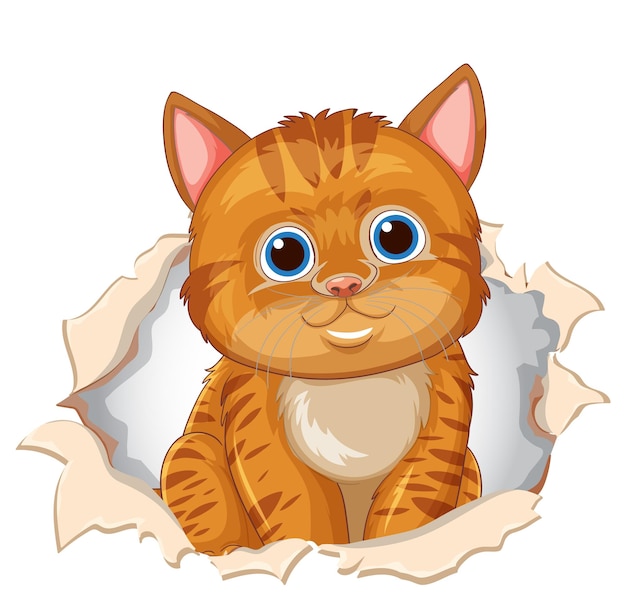 Free Vector cute kitten peeking through paper