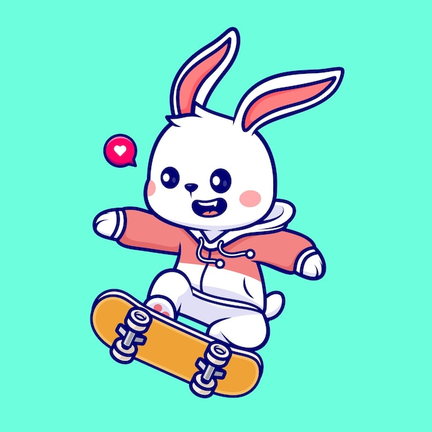Free Vector cute rabbit playing skateboard cartoon vector icon illustration animal sport icon concept isolated