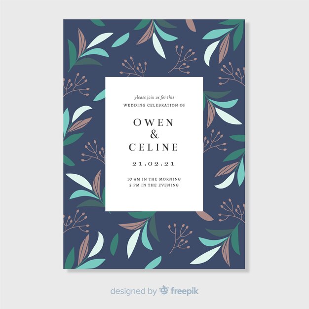 Free Vector dark blue wedding invitation template