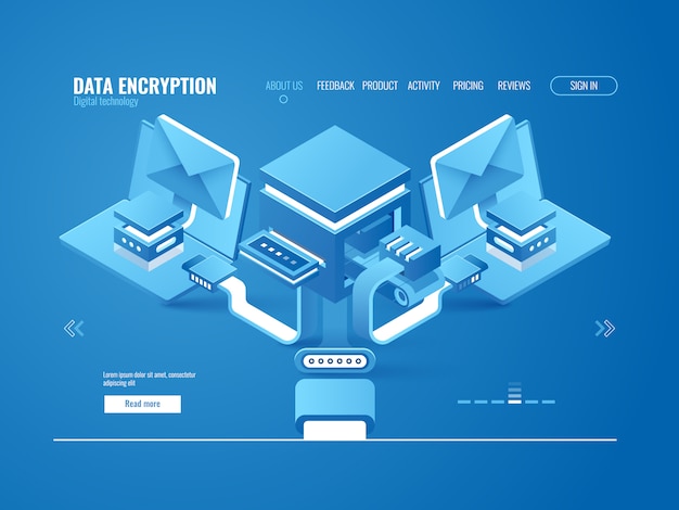 Free Vector data encryption process concept, data factory, automated sending email and messages