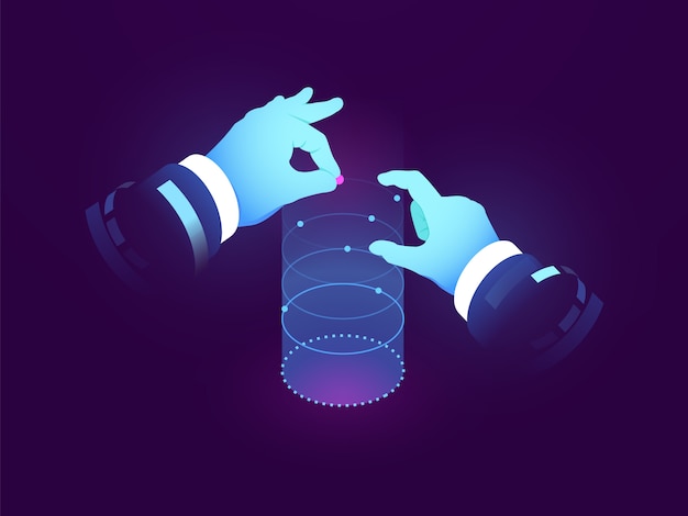 Free Vector data science and insights, man hand control, experiment visualization, dataflow graph, manipulation 