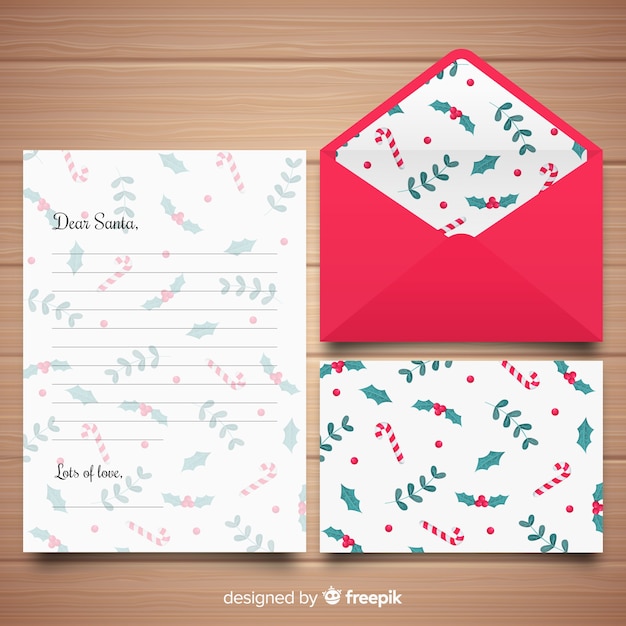 Free Vector dear santa christmas letter and envelope set