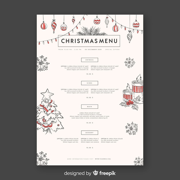 Free Vector decorative christmas menu design
