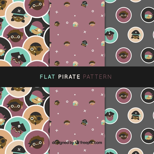 Free Vector decorative flat patterns with pirate characters