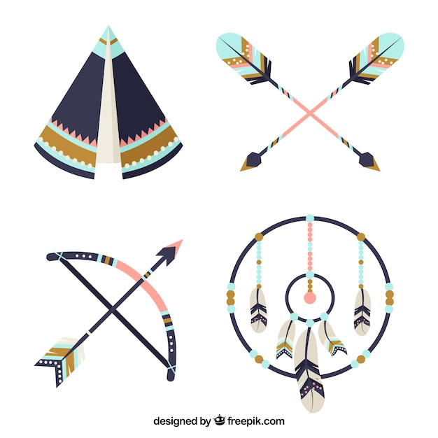 Free Vector decorative set of ethnic elements with blue details