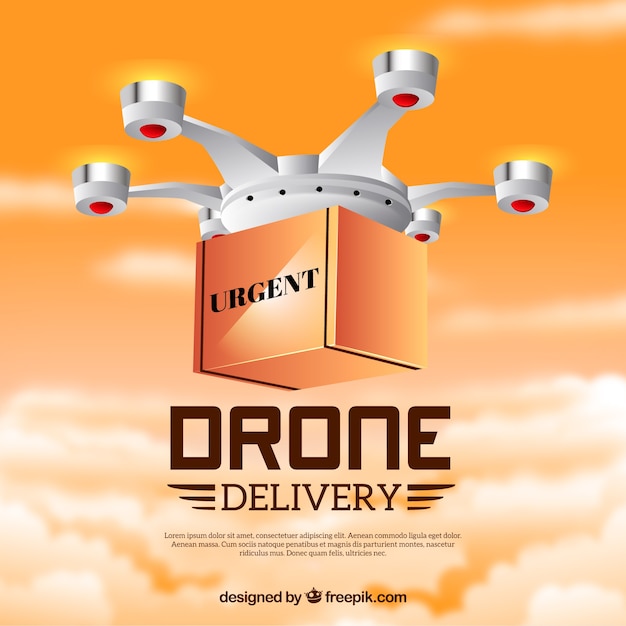 Free Vector delivery drone design with clouds