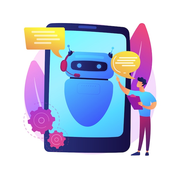 Free Vector dialog with chatbot. artificial intelligence reply to question. tech support, instant messaging, hotline operator. ai assistant. client bot consultant.  isolated concept metaphor illustration.