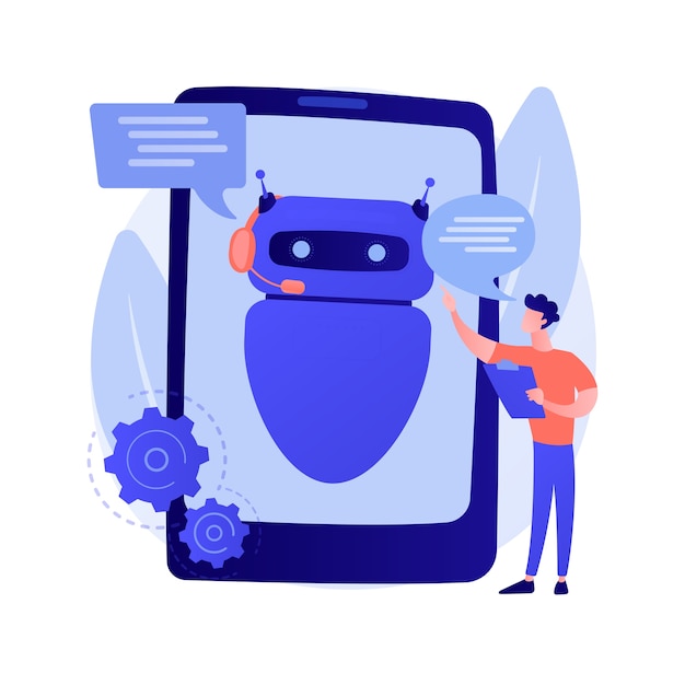 Free Vector dialog with chatbot. artificial intelligence reply to question. tech support, instant messaging, hotline operator. ai assistant. client bot consultant. vector isolated concept metaphor illustration.