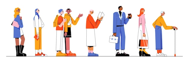Free Vector different people stand in queue