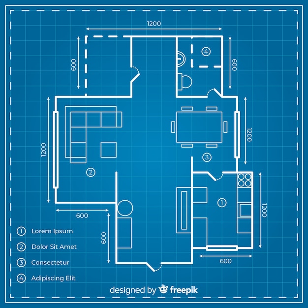 Free Vector digital house design with blueprint