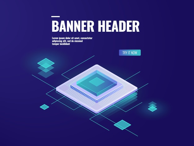 Free Vector digital technology, server room isometric icon, computer central processor cpu