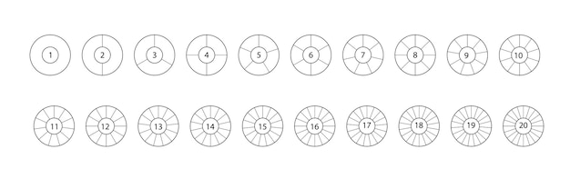 Free Vector divide circle. segmented circles set isolated on a white background. black segment element. vector round 20 section