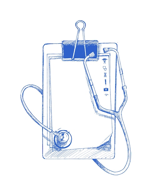 Free Vector doctor blank clipboard with modern stethoscope hand drawn sketch vector illustration