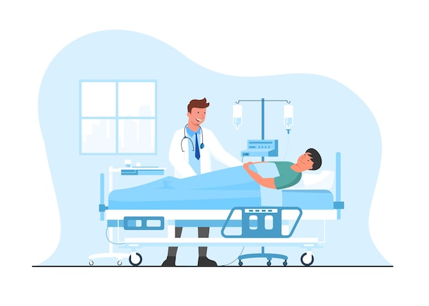 Free Vector doctor and patient medical concept. hospital patient lying in hospital bed