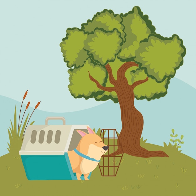 Free Vector dog of cartoon inside kennel 