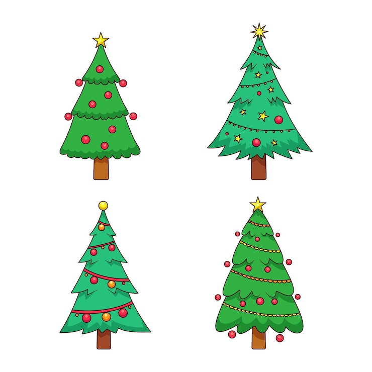 Free Vector drawn christmas trees with ornaments pack