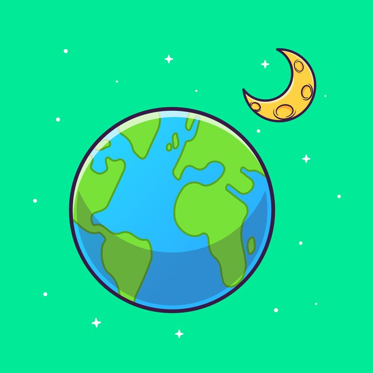 Free Vector earth with moon in space cartoon vector icon illustration. science technology icon concept isolated