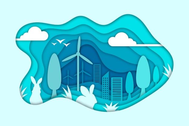 Free Vector ecology concept in paper style