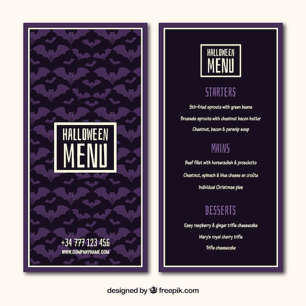 Free Vector elegant halloween menu with bats