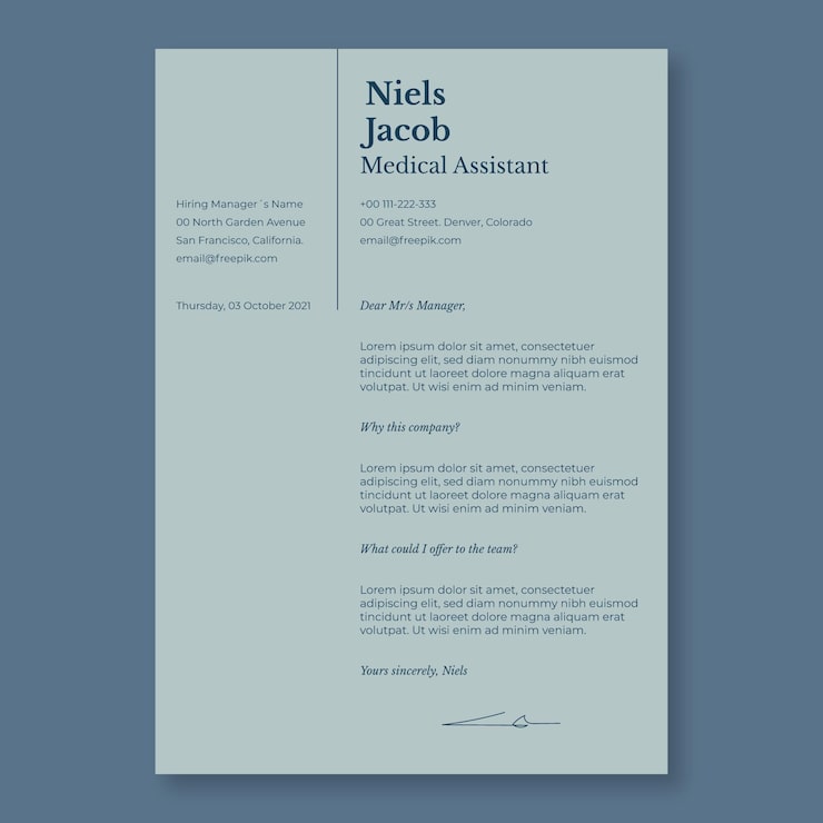 Free Vector elegant modern assitant medical cover letter