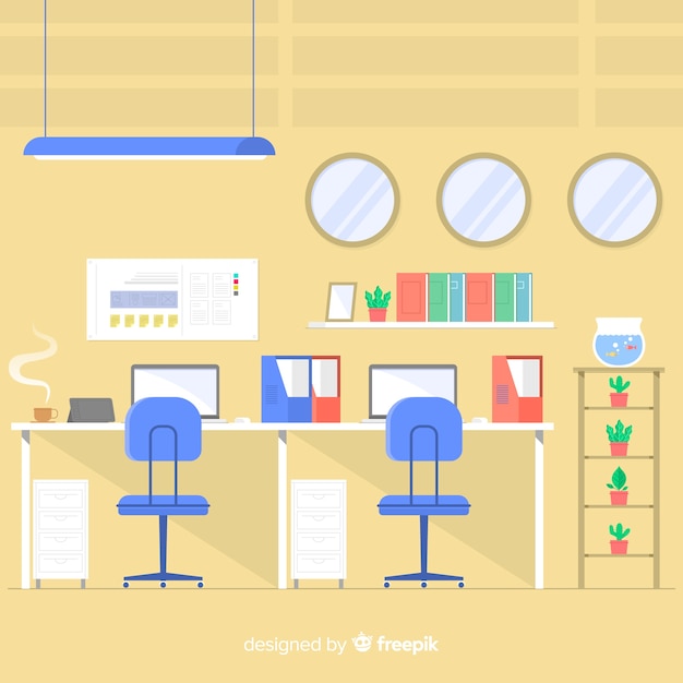 Free Vector elegant office interior with flat design