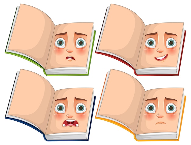 Free Vector emotional faces in open books