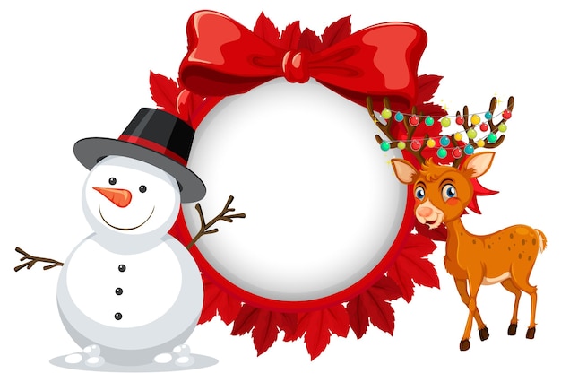 Free Vector empty banner in christmas theme with snowman and reindeer