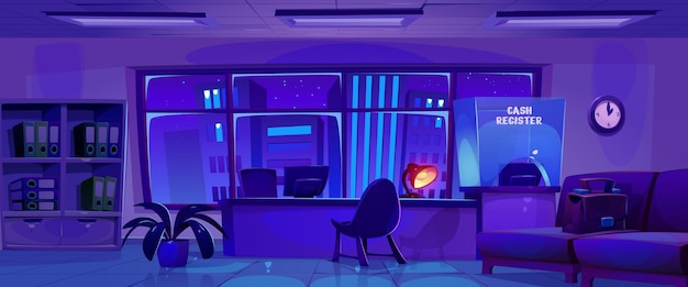 Free Vector empty dark bank office interior at night