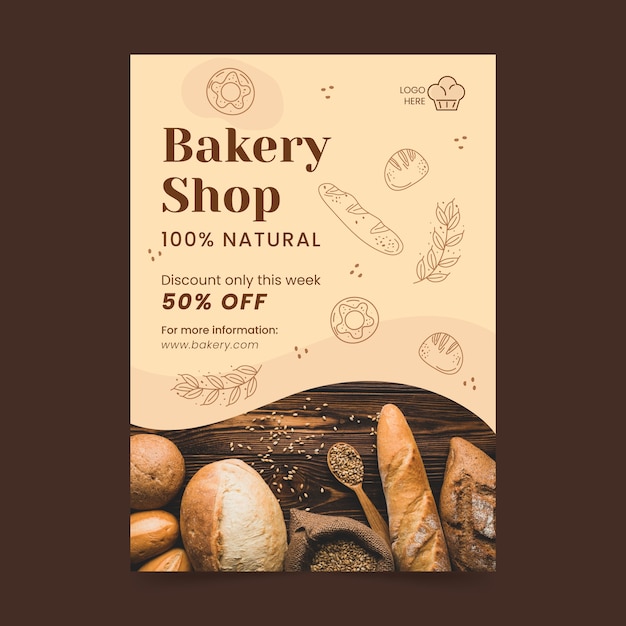 Free Vector engraving bakery shop poster template