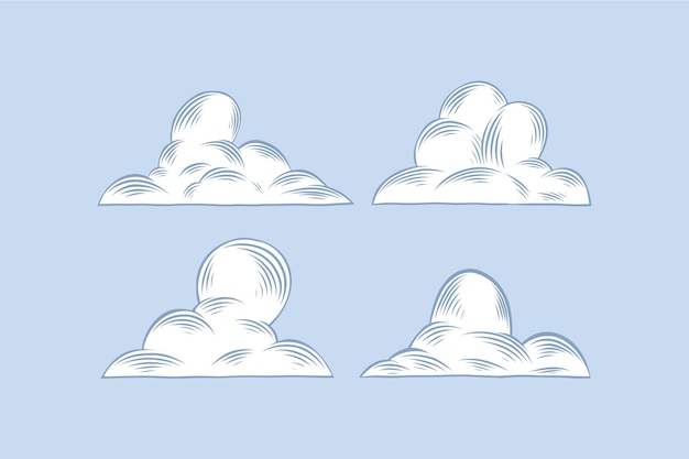 Free Vector engraving hand drawn clouds collection