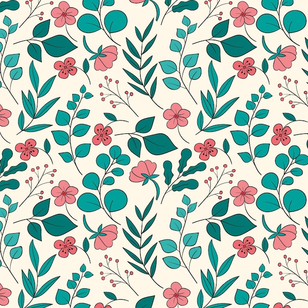 Free Vector engraving hand drawn pressed flowers pattern
