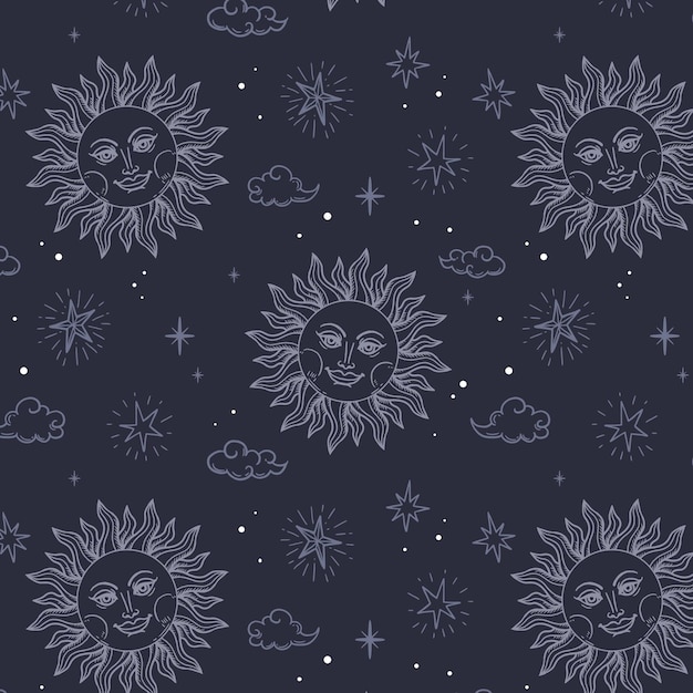 Free Vector engraving hand drawn sun pattern