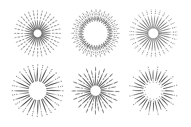 Free Vector engraving hand drawn sunbursts collection