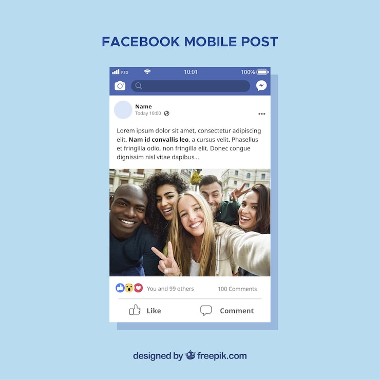 Free Vector facebook mobile post with flat design