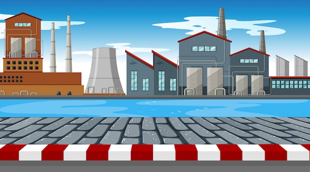 Free Vector factory scene with river in foreground