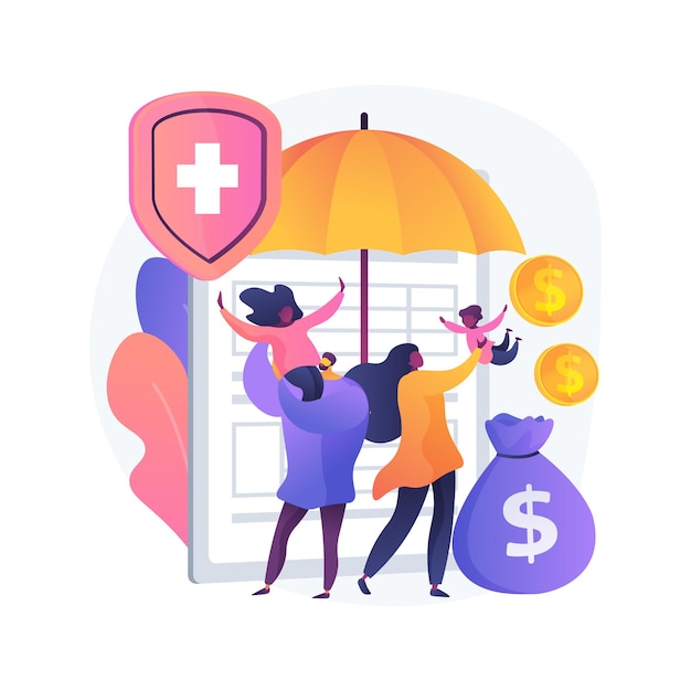 Free Vector family benefit abstract concept vector illustration. family tax benefit, payment per child, help with raising children, economic support, insurance agent, piggy bank, money abstract metaphor.