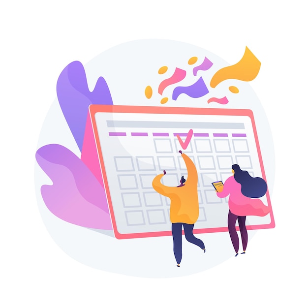 Free Vector festive calendar event, holiday celebration party. work schedule planning, project management, deadline idea. office managers, excited colleagues.  